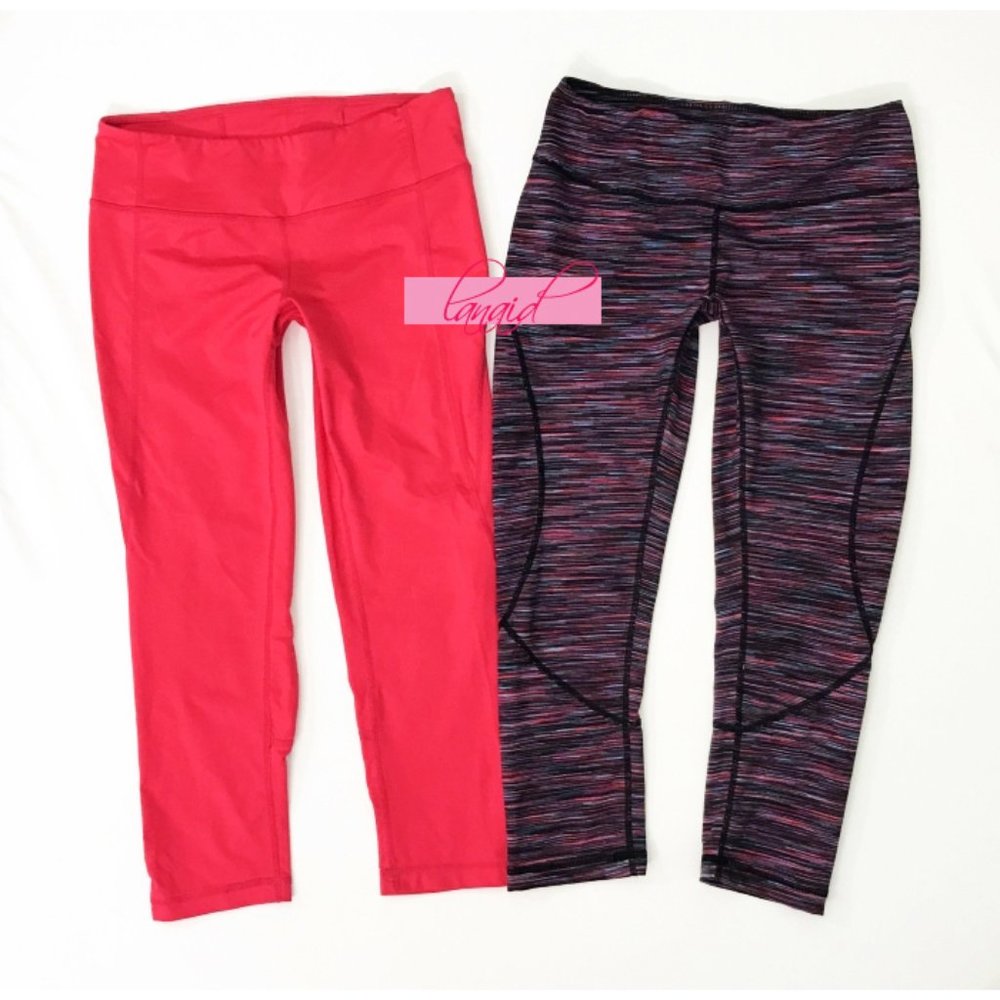 BUNDLE Zella Bright Watermelon Pink Purple Turquoise Space Dye Skinny Crop Capri